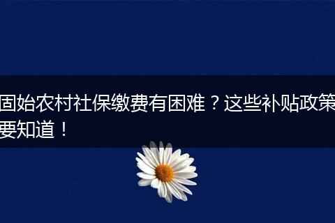 固始农村社保缴费有困难?这些补贴政策要知道!