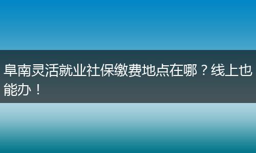 阜南灵活就业社保缴费地点在哪？线上也能办！