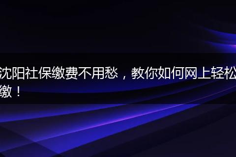 沈阳社保缴费不用愁，教你如何网上轻松缴！