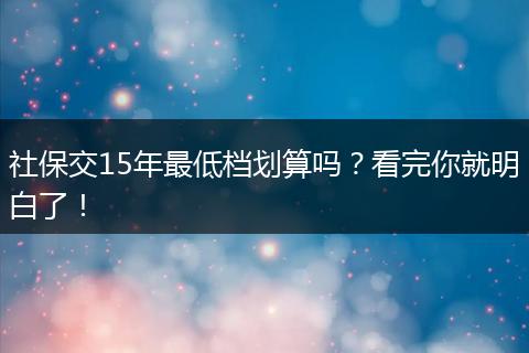社保交15年最低档划算吗？看完你就明白了！