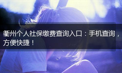 衢州个人社保缴费查询入口：手机查询，方便快捷！
