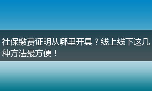 社保缴费证明从哪里开具？线上线下这几种方法最方便！