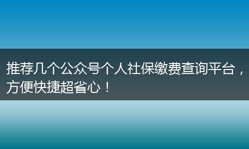 推荐几个公众号个人社保缴费查询平台，方便快捷超省心！