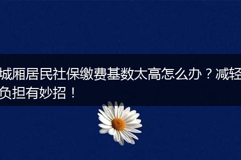 城厢居民社保缴费基数太高怎么办？减轻负担有妙招！