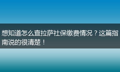 想知道怎么查拉萨社保缴费情况？这篇指南说的很清楚！