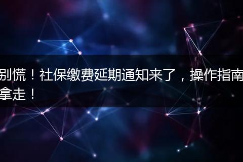别慌！社保缴费延期通知来了，操作指南拿走！