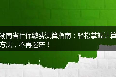 湖南省社保缴费测算指南：轻松掌握计算方法，不再迷茫！
