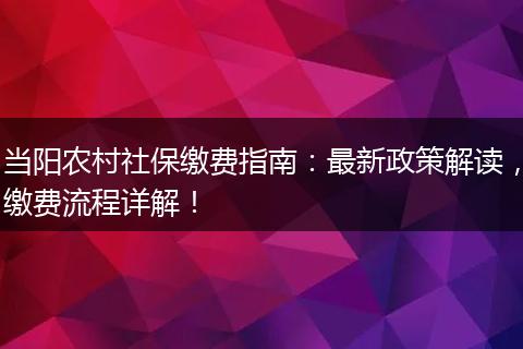 当阳农村社保缴费指南:最新政策解读,缴费流程详解!