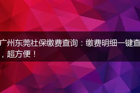 广州东莞社保缴费查询：缴费明细一键查，超方便！