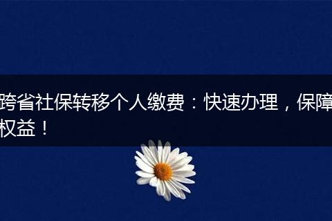 跨省社保转移个人缴费：快速办理，保障权益！