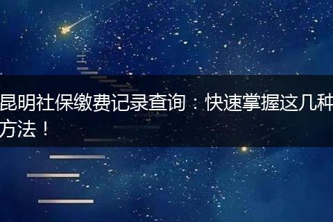 昆明社保缴费记录查询:快速掌握这几种方法!