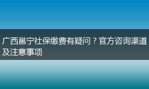广西邕宁社保缴费有疑问？官方咨询渠道及注意事项