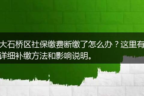 大石桥区社保缴费断缴了怎么办？这里有详细补缴方法和影响说明。