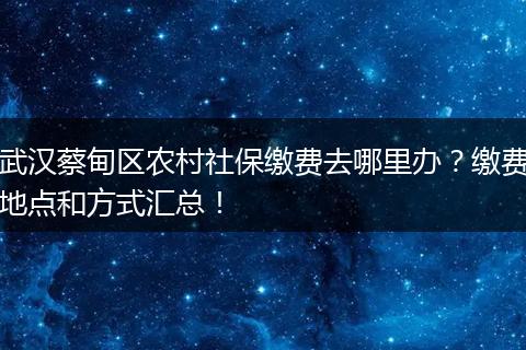 武汉蔡甸区农村社保缴费去哪里办?缴费地点和方式汇总!