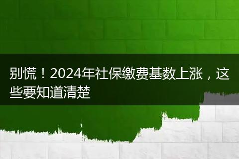 别慌！2024年社保缴费基数上涨，这些要知道清楚