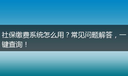 社保缴费系统怎么用？常见问题解答，一键查询！