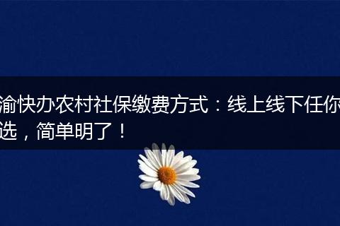 渝快办农村社保缴费方式：线上线下任你选，简单明了！