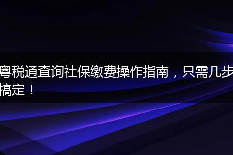 粤税通查询社保缴费操作指南，只需几步搞定！