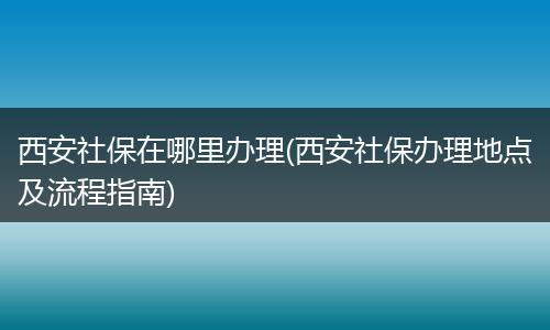 西安社保在哪里办理(西安社保办理地点及流程指南)