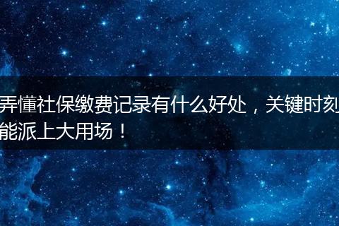 弄懂社保缴费记录有什么好处，关键时刻能派上大用场！