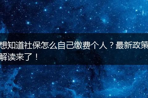 想知道社保怎么自己缴费个人？最新政策解读来了！