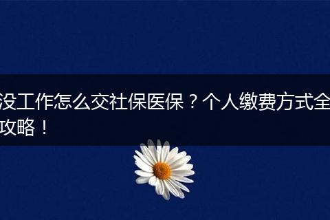 没工作怎么交社保医保？个人缴费方式全攻略！