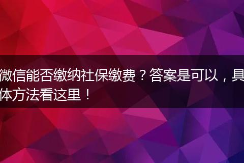 微信能否缴纳社保缴费?答案是可以,具体方法看这里!