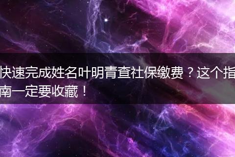 快速完成姓名叶明青查社保缴费？这个指南一定要收藏！