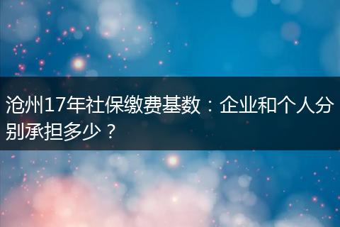 沧州17年社保缴费基数：企业和个人分别承担多少？
