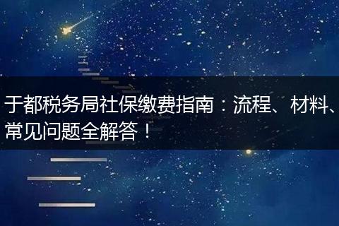 于都税务局社保缴费指南：流程、材料、常见问题全解答！