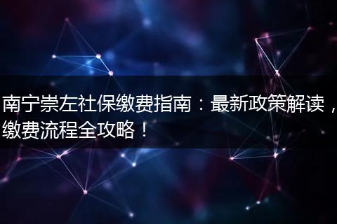 南宁崇左社保缴费指南：最新政策解读，缴费流程全攻略！