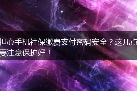 担心手机社保缴费支付密码安全？这几点要注意保护好！