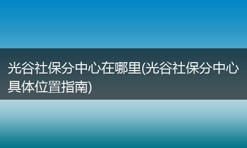光谷社保分中心在哪里(光谷社保分中心具体位置指南)