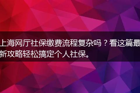 上海网厅社保缴费流程复杂吗？看这篇最新攻略轻松搞定个人社保。