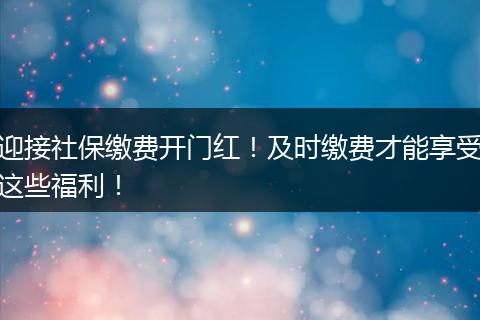 迎接社保缴费开门红!及时缴费才能享受这些福利!