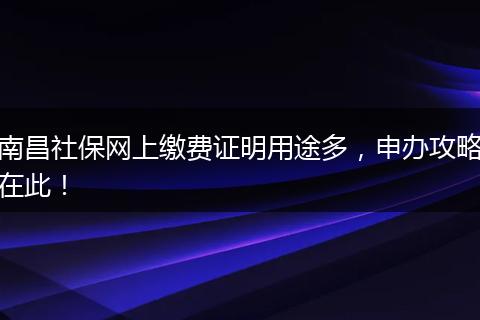 南昌社保网上缴费证明用途多，申办攻略在此！