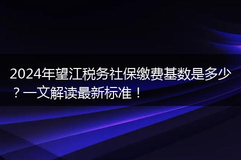 2024年望江税务社保缴费基数是多少？一文解读最新标准！