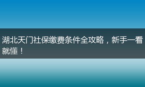 湖北天门社保缴费条件全攻略，新手一看就懂！
