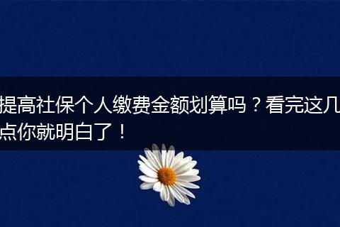 提高社保个人缴费金额划算吗?看完这几点你就明白了!