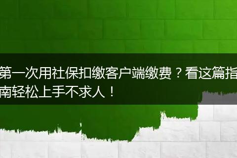 第一次用社保扣缴客户端缴费？看这篇指南轻松上手不求人！
