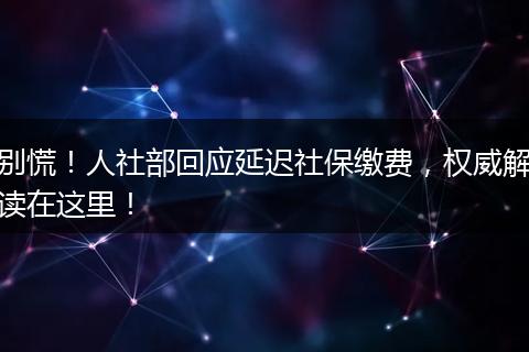 别慌！人社部回应延迟社保缴费，权威解读在这里！