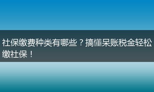 社保缴费种类有哪些？搞懂呆账税金轻松缴社保！