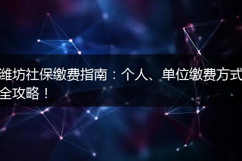 潍坊社保缴费指南：个人、单位缴费方式全攻略！
