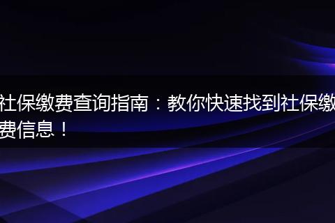 社保缴费查询指南：教你快速找到社保缴费信息！