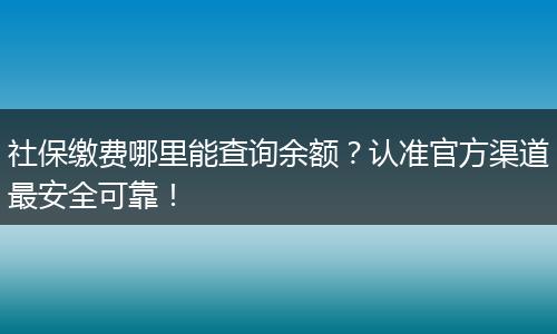 社保缴费哪里能查询余额？认准官方渠道最安全可靠！