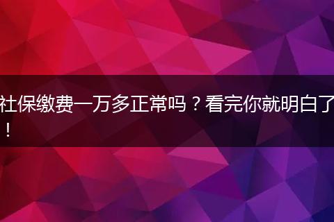 社保缴费一万多正常吗？看完你就明白了！
