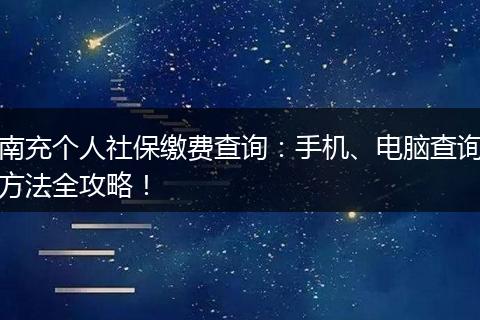 南充个人社保缴费查询：手机、电脑查询方法全攻略！
