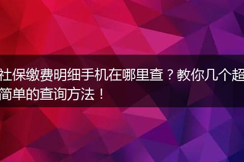 社保缴费明细手机在哪里查？教你几个超简单的查询方法！