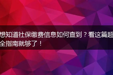 想知道社保缴费信息如何查到？看这篇超全指南就够了！