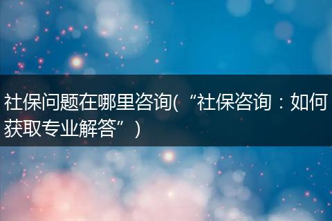 社保问题在哪里咨询(“社保咨询：如何获取专业解答”)
